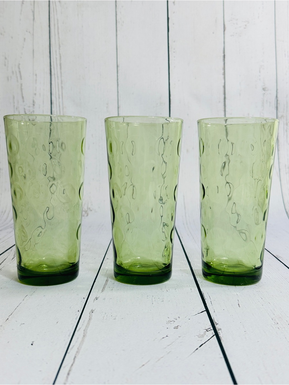 Vintage MCM Set of 3 El Dorado Hazel Atlas Glass Company Avocado green  Glasses